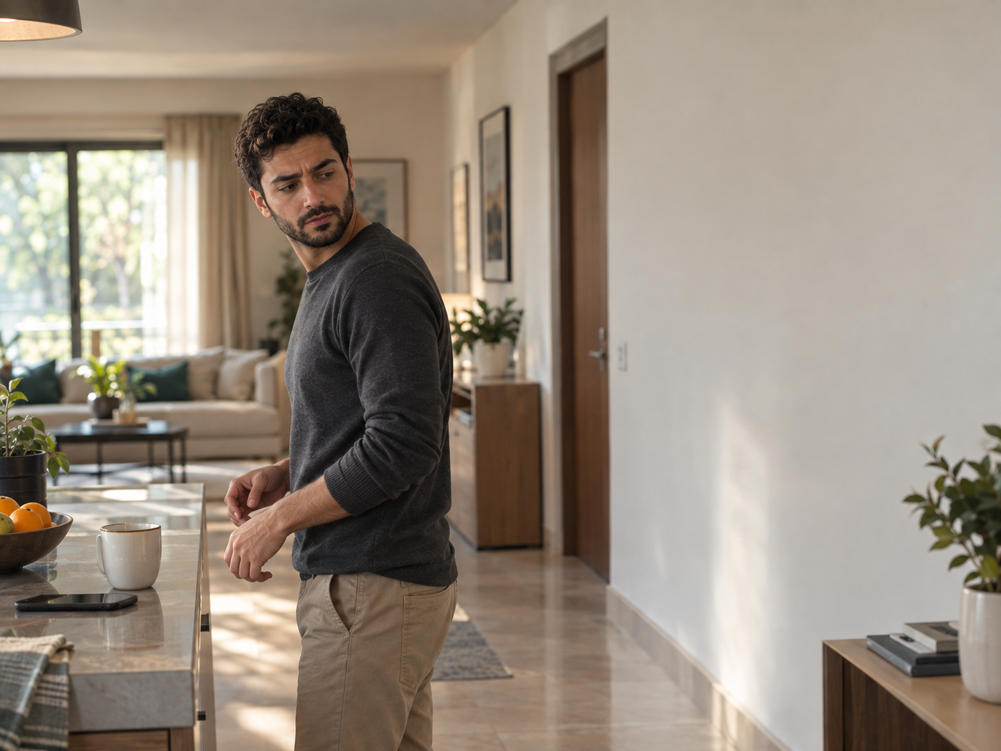 شخص يمر بلحظة شك توضيحية لكيفية بدء دائرة الوسواس القهري OCD