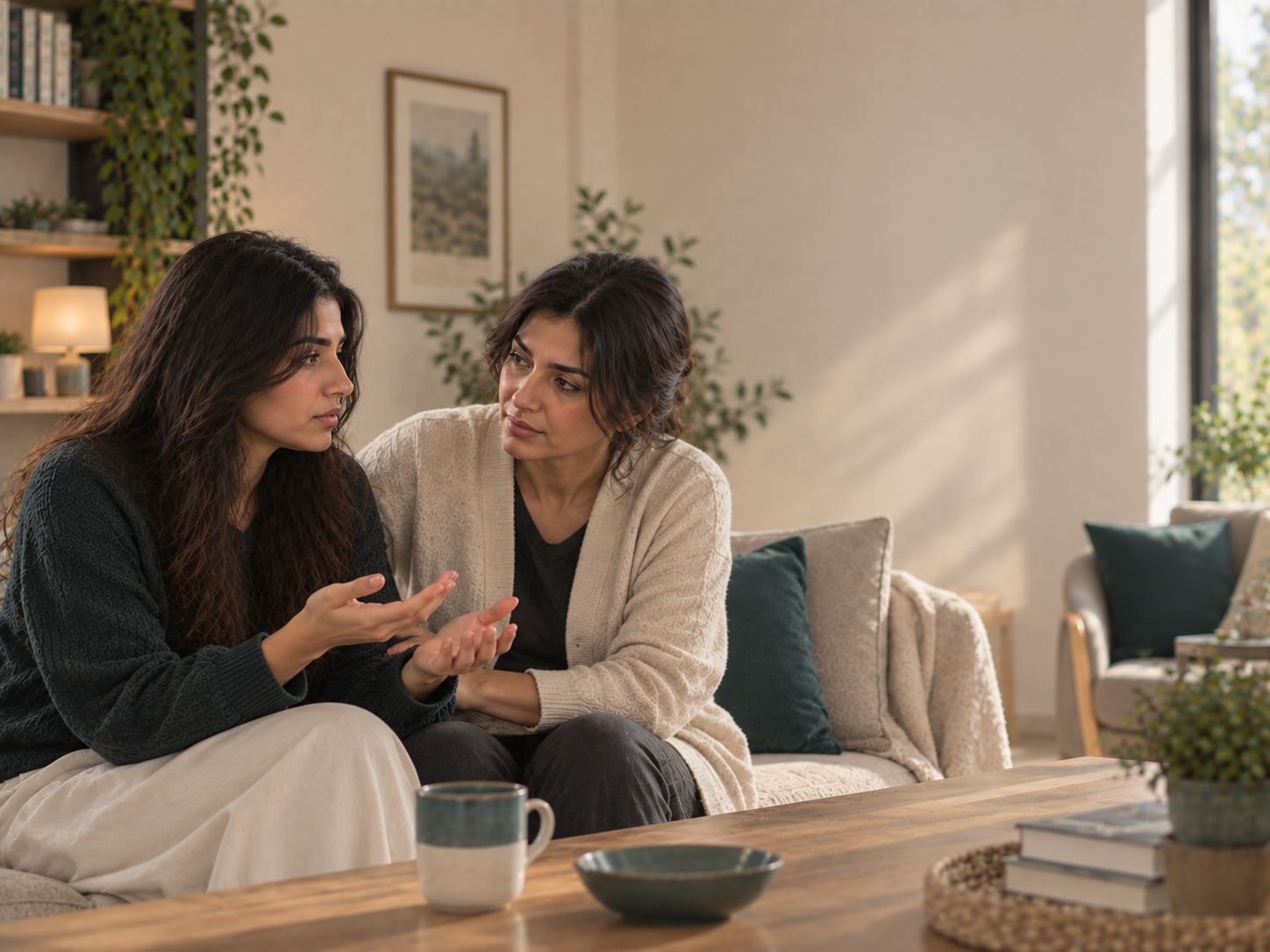 شخص يطلب الطمأنة من أحد أفراد الأسرة الذي يحاول مساعدته في تعبير عن التكيف الأسري مع الوسواس القهري
